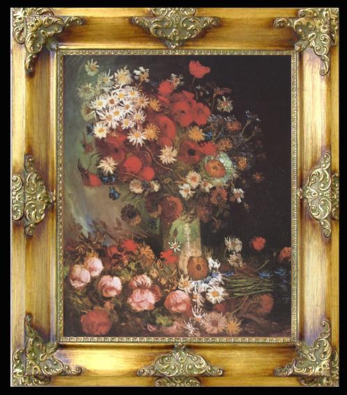 framed  Vincent Van Gogh Vase wtih Poppies,Cornflowers,Peonies and Chrysanthemums (nn04), Ta039